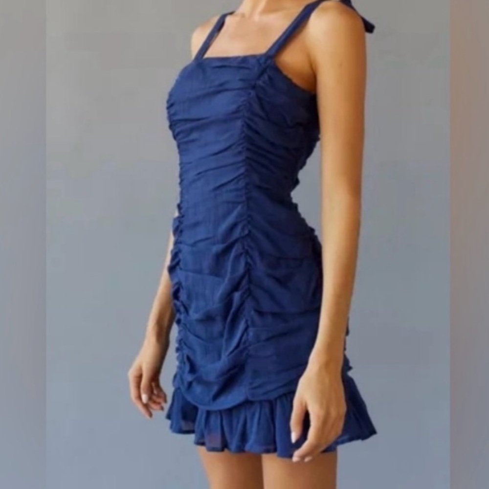 MINKPINK Navy Blue Little Darling Ruched Mini Dress Size Small